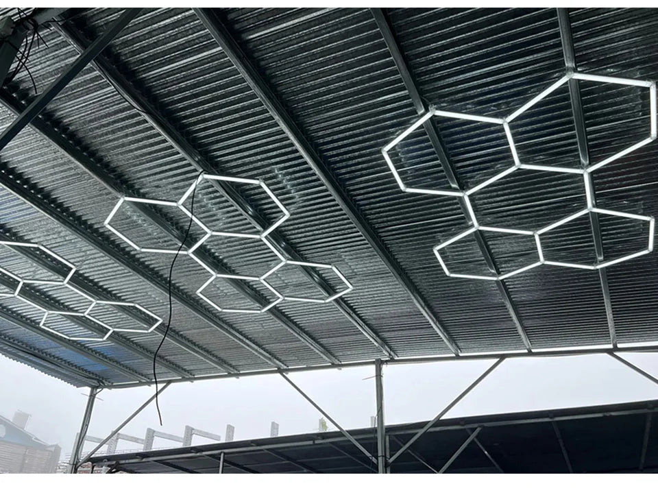 Customizable Shape DIY Hexagon Garage Honeycomb Car Body Lighting Lamp LED Tube PC AC85-265V Accessories Barbershop Workshop
