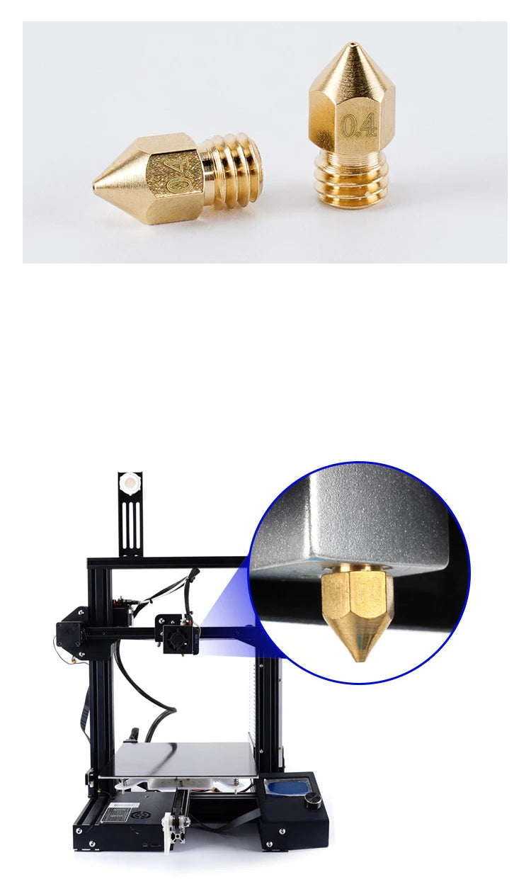 3D Printer Accessories MK8 Nozzle Brass 0.1mm-1.0mm For 1.75/3.0MM Supplies CR10 CR10S Ender-3 Extruder Head 3D Printer Nozzle
