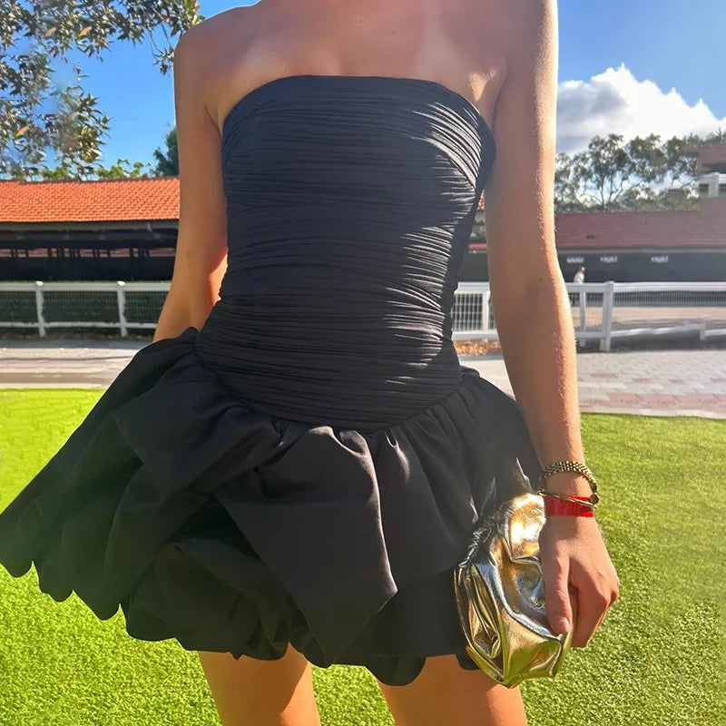 Ladies Summer Elegant Evening Dress Women Sleeveless Backless Tube Mini Dresses Birthday Party Streetwear Woman Ruched Clothes