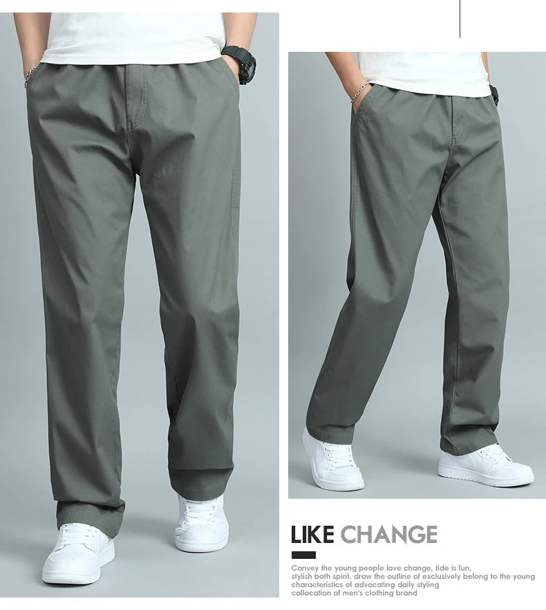 Big Size Men's Casual Cotton Trousers Loose Fit Straight Pants Multi Pocket Big Man Long Pants Mens Jogger Pants Summer Autumn
