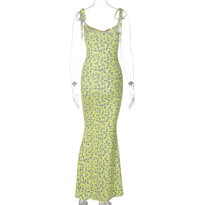 Ladies Summer Floral Print New Fashion Evening Party Dress Sleeveless Backless Sexy Long Dresses Woman Clothes Birthday Clubwear