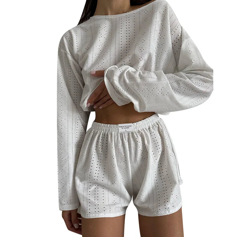 Women Fashion Slim Pajamas Set Two-Piece Suits Sleepwear Loungewear Solid Pajama Ladies Pijama Homewear Soft Leisure Nightwear