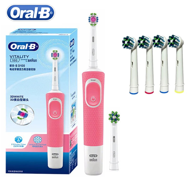 Oral B Vitality 100 Electric Rechargeable Toothbrush Cross Action Clean for Adults Timer Waterproof Tooth Brush
