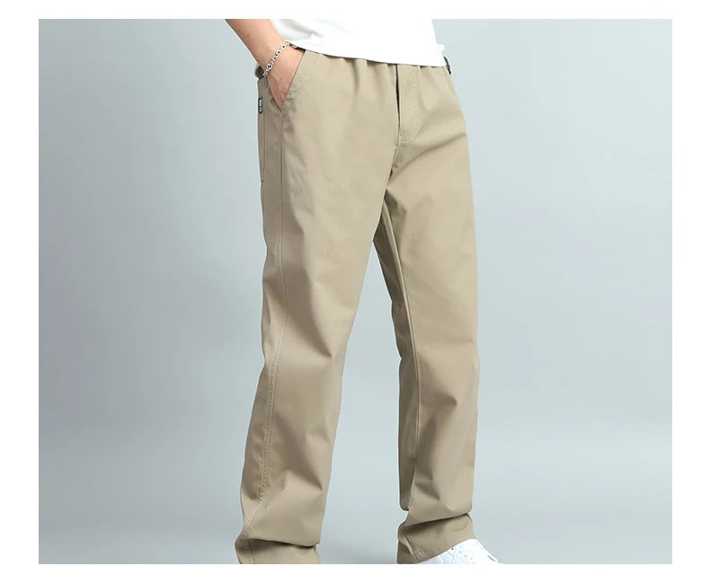 Big Size Men's Casual Cotton Trousers Loose Fit Straight Pants Multi Pocket Big Man Long Pants Mens Jogger Pants Summer Autumn