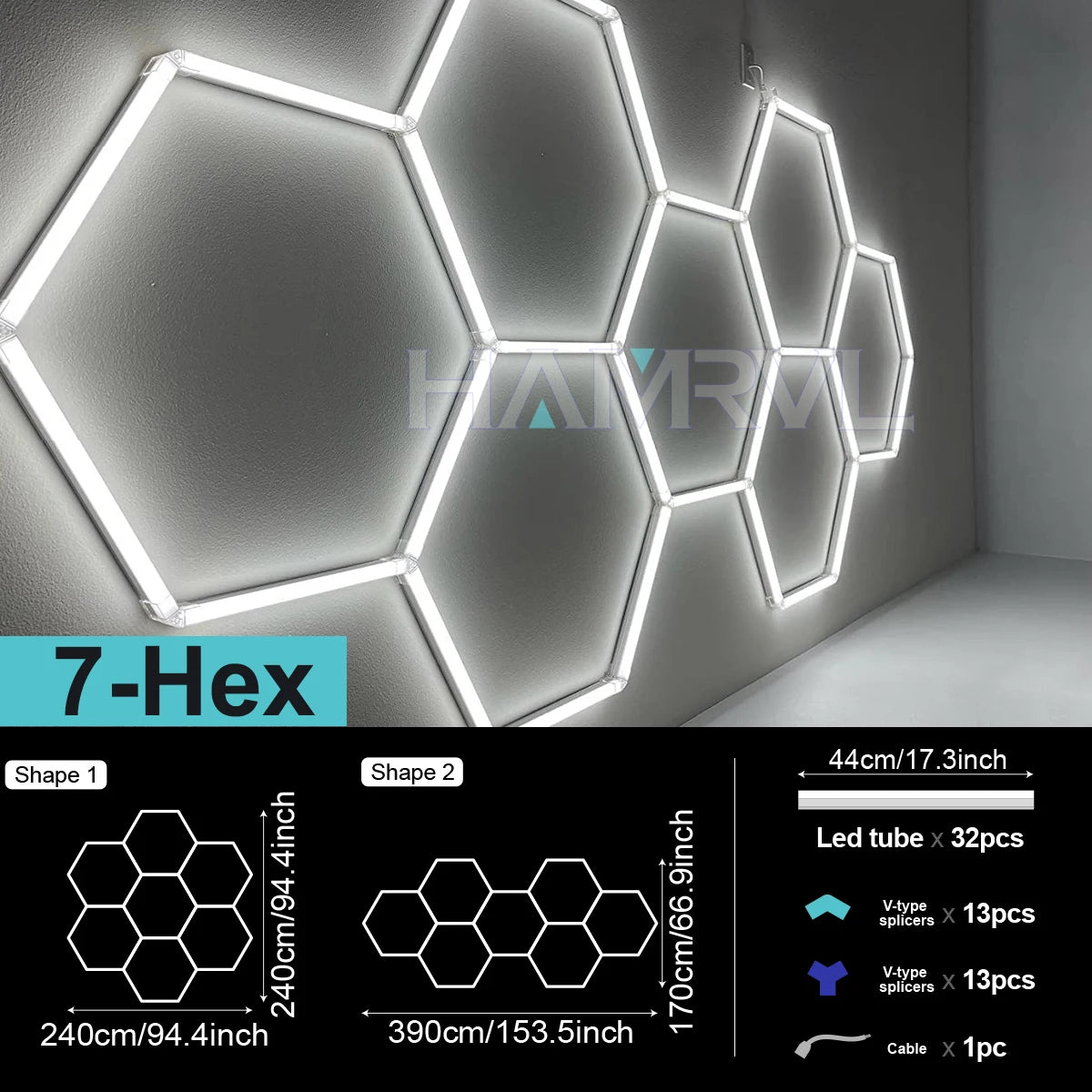 LED Hexagon Connector Cable DIY for Honeycomb Lamp AC110V-240V Barbershop Esports Workshop Garage 4S Car surface Lighting