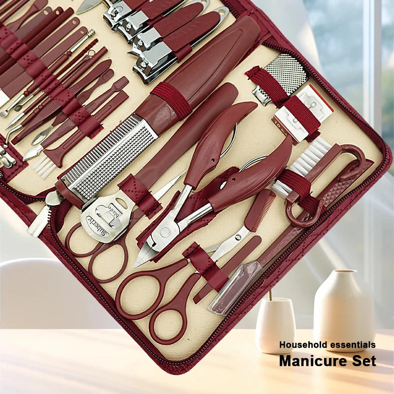 Manicure Stainless Steel 42 in 1 Travel kit Diamond Pattern Zipper Large Eagle Mouth Pliers Pedicure Knife idea gift