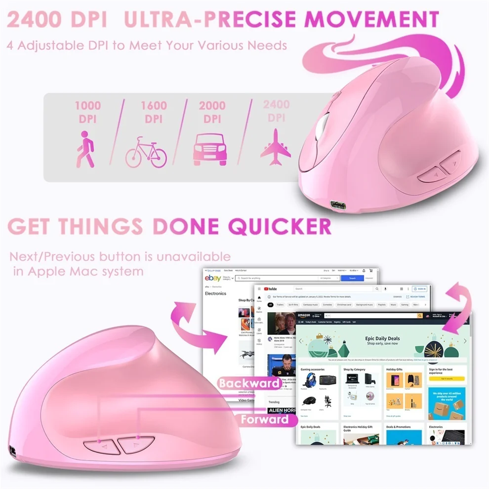 JOMAA Rechargeable Vertical Mouse Wireless USB 2.4G Right Hand Ergonomic Mice for Computer Laptop Gaming Mouse