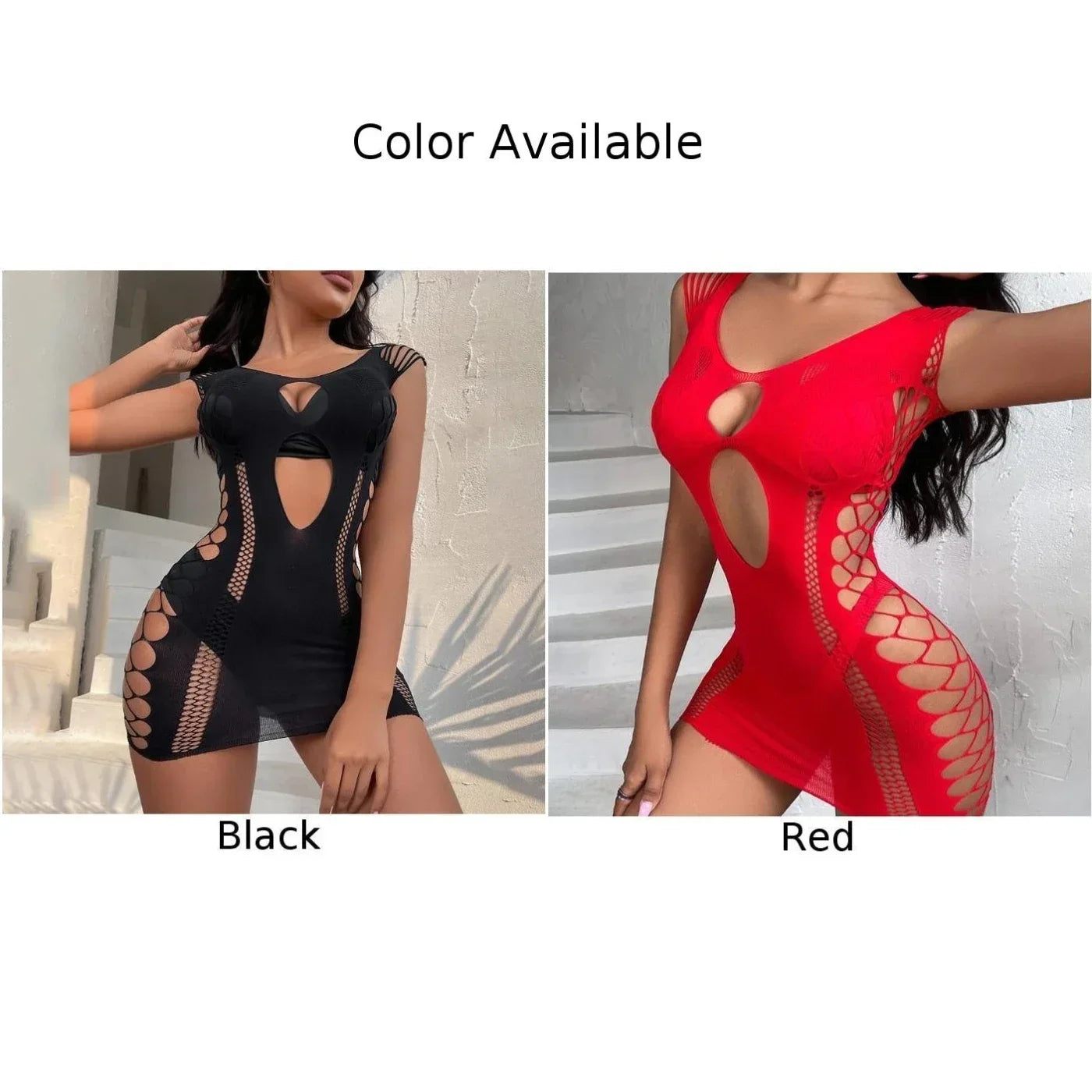 Sexy Women Bodycon Mini Dress Fishnet See Through  Nightwear Clubwear