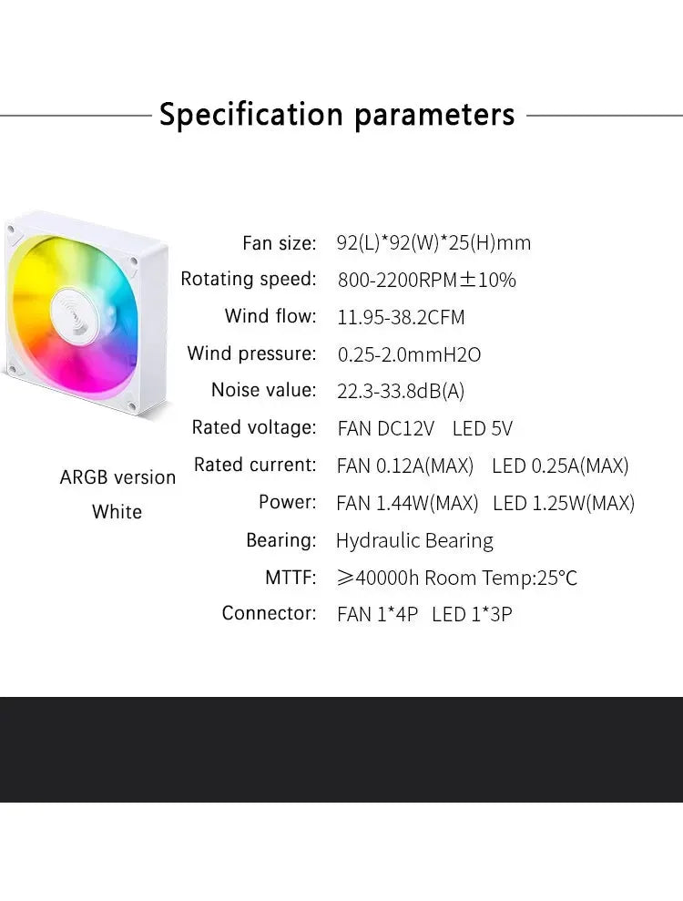 JONSBO SL-925 Computer Case Fan 9cm 3pin  ARGB Light Effect CPU Cooling Fan 92mm 4pin PWM High Air Volume Slient Fan