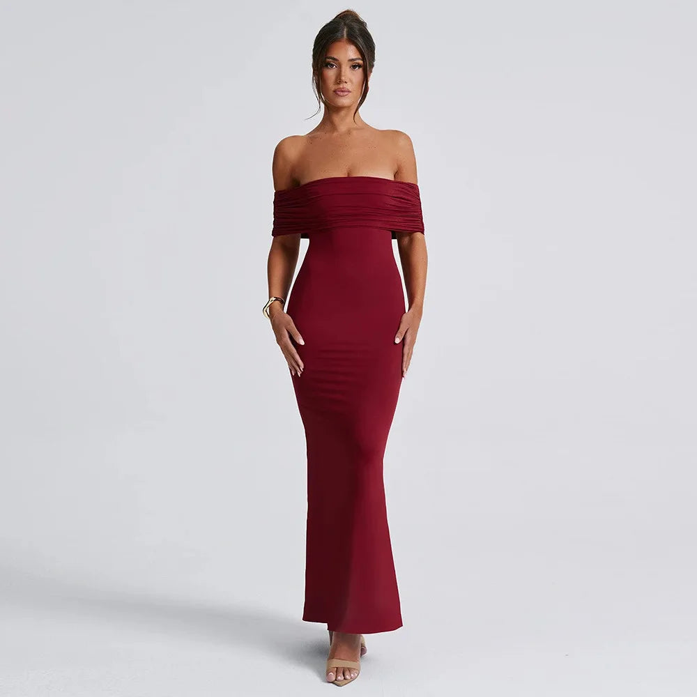 Ladies Summer Off Shoulder Fashion Evening Party Dresses For Women Strapless Backless Ruched Maxi Dress Birthday Clubwear Outfit