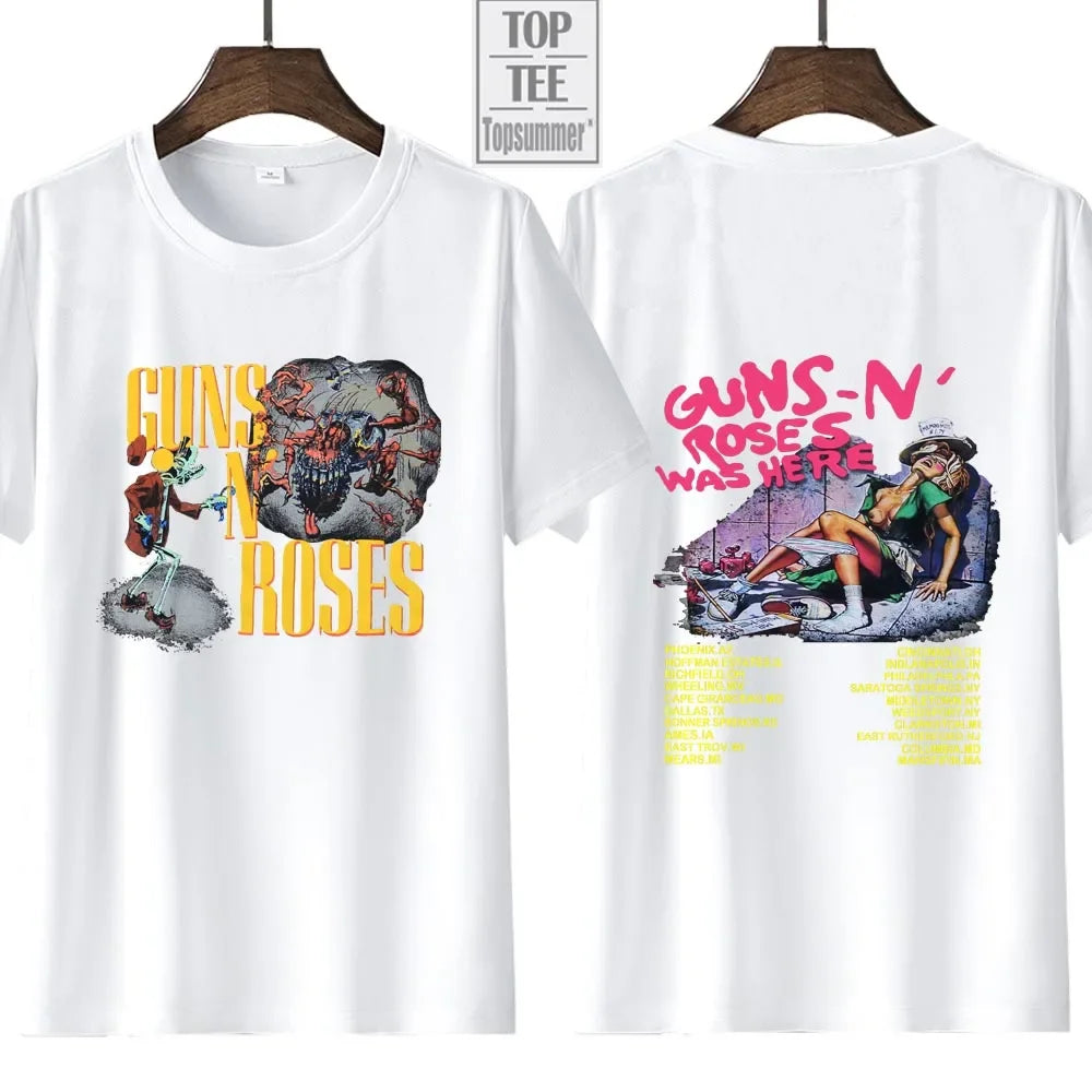 Vintage Gun N Rose Rock Band T-Shirt Here 1980 Tour T-Shirt Casual Ladies Y2K Hip Hop Streetwear Short Sleeve T-Shirt Top