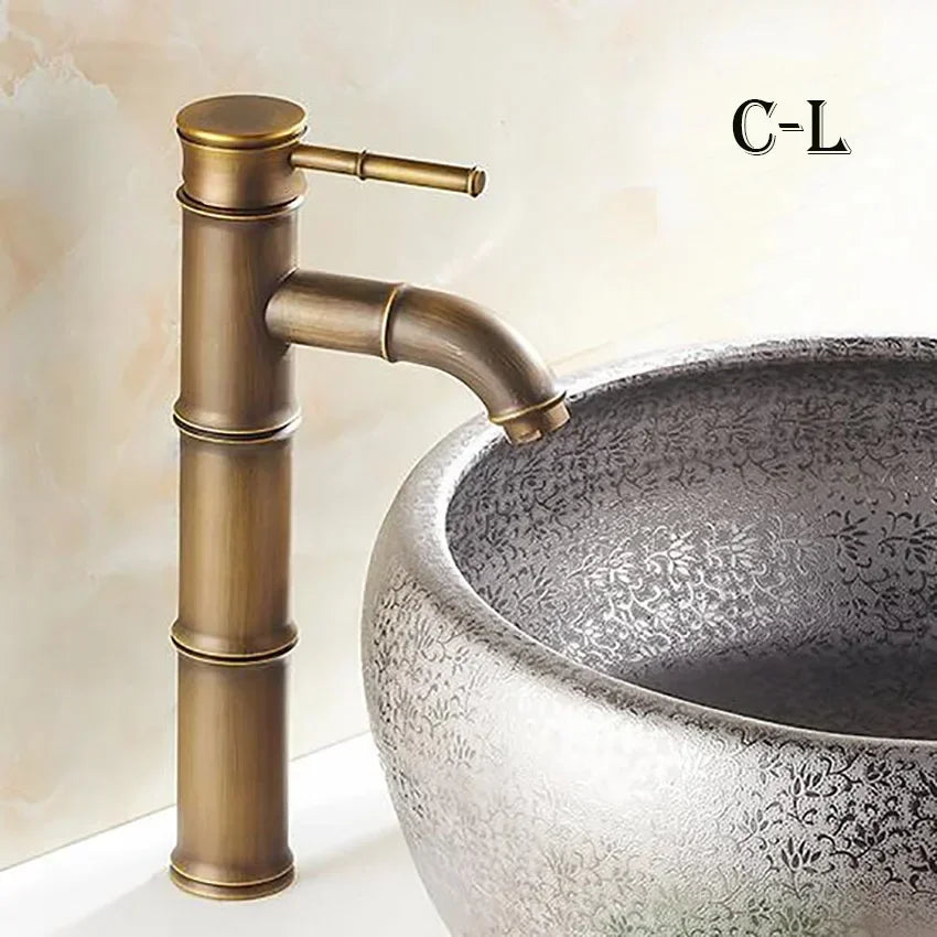European Antique Bathroom Faucet Brass Basin Faucets Tap Tall Bamboo Hot Cold Water Kitchen Outdoor Garden Taps grifo lavabo