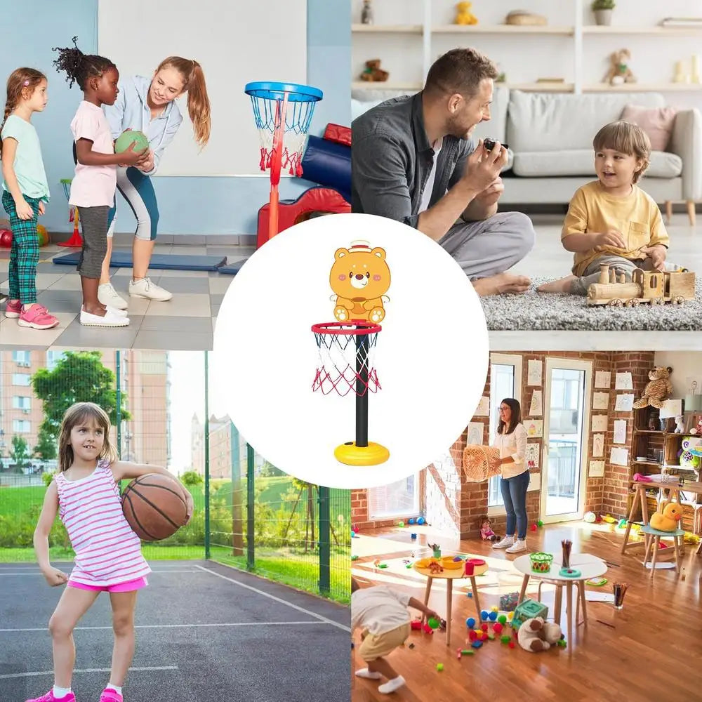 Basketball Hoop for Kids Adjustable Small Basketball Goal Cartoon Bear Shape Basketball Board Stand Indoor Game Sport Toy