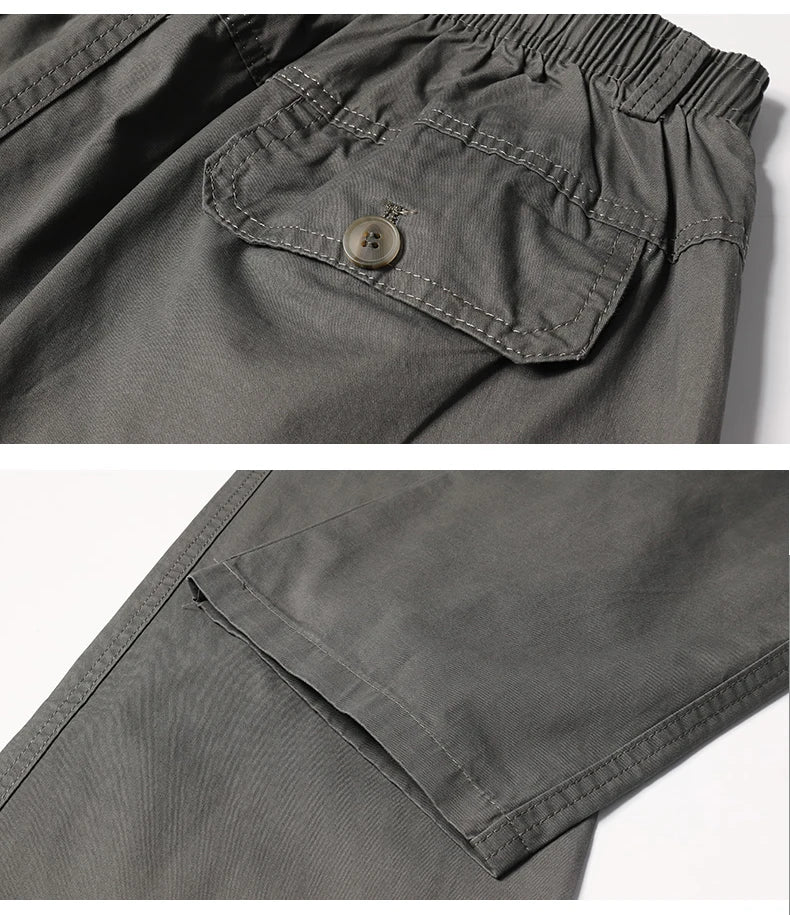Mens Casual Pants With Zipper Pockets Cotton High Quality 2023 Summer Autumn Stretchable Waist Sports Work Utility Trousers