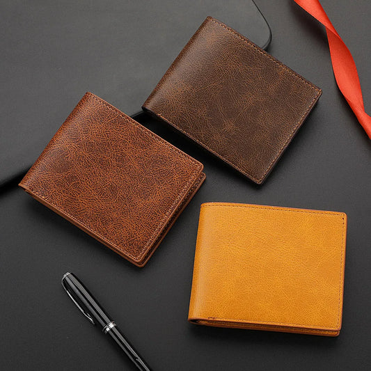 Men's Fashion Retro Business Short Wallet Multi Card Slot Horizontal Soft Pu Leather Men's Wallet