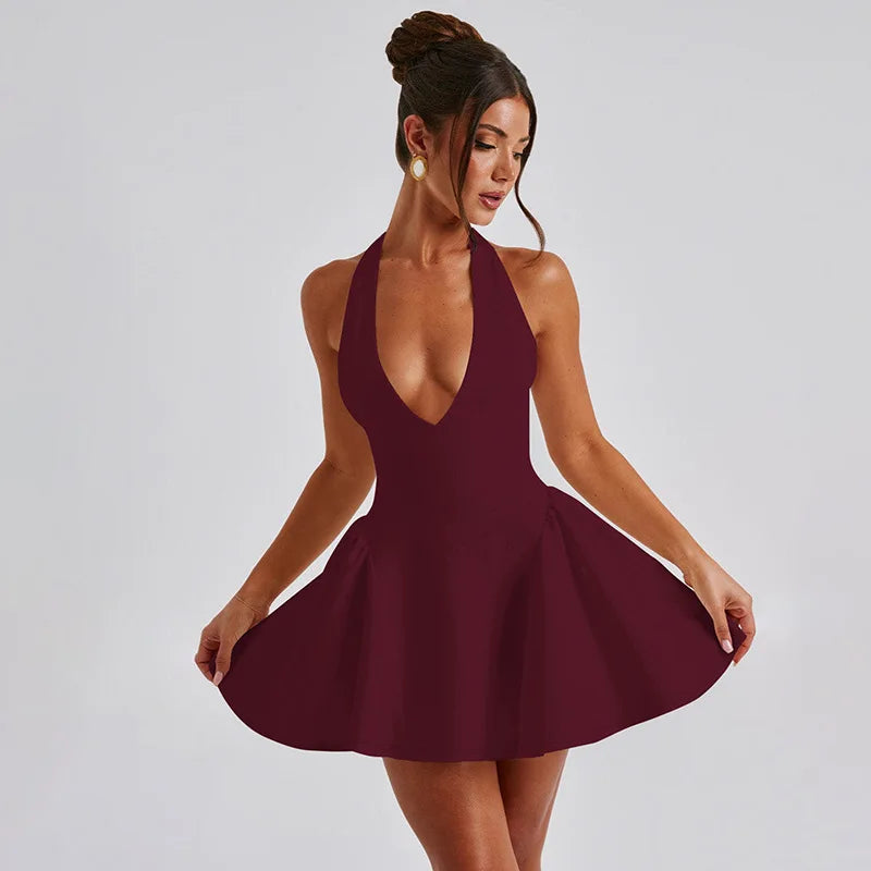 Ladies Summer Elegant Evening Party Dress Women Sleeveless Backless Halter Sexy Mini Dresses Night Club Streetwear Female Outfit