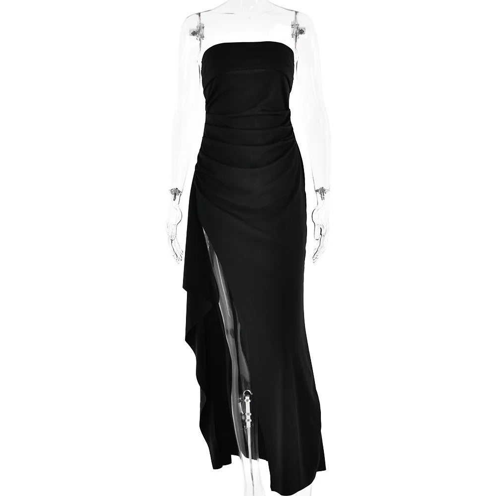 Ladies Summer Ruffle Side Slit Fashion Evening Party Dress Women Sleeveless Backless Tube Maxi Dresses Club Streetwear Outfits