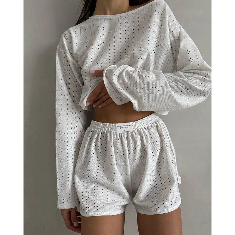 Women Fashion Slim Pajamas Set Two-Piece Suits Sleepwear Loungewear Solid Pajama Ladies Pijama Homewear Soft Leisure Nightwear