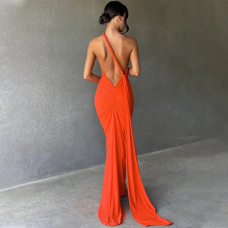 Ladies Summer Elegant Evening Party Dress For Women Sleeveless Backless Halter Sexy Long Dresses Woman Clothes Birthday Clubwear