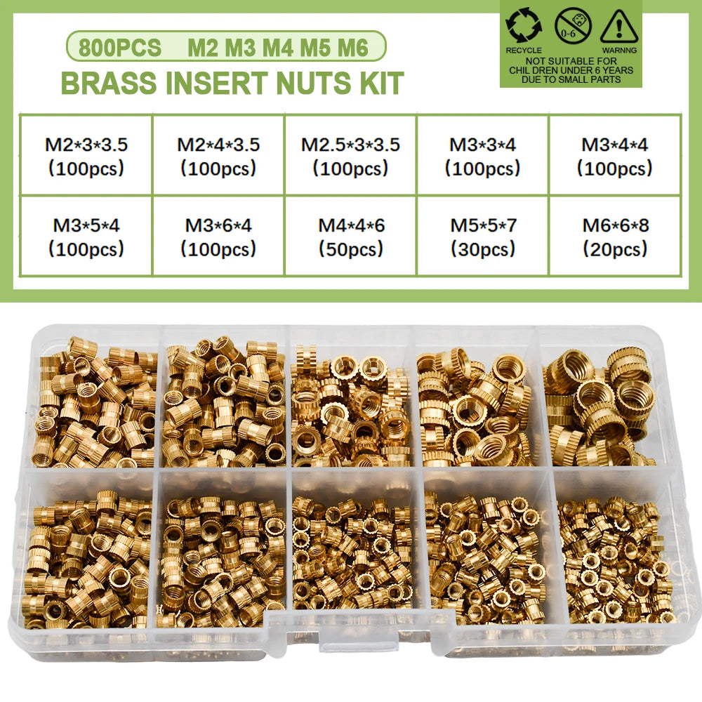 M2 M2.5 M3 M4 M5 M6 Heat Brass Insert Nut Metric Threaded Inserts Hot Melt Knurled Copper Nuts For 3D Printing Assortment Kit