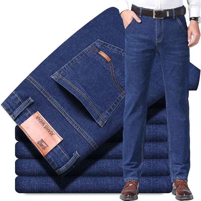 Fashion Men Jeans Stretch Straight Leg Casual Slim Fit Denim Pants Male Brand Luxury Design Business Classic Trousers Large Size