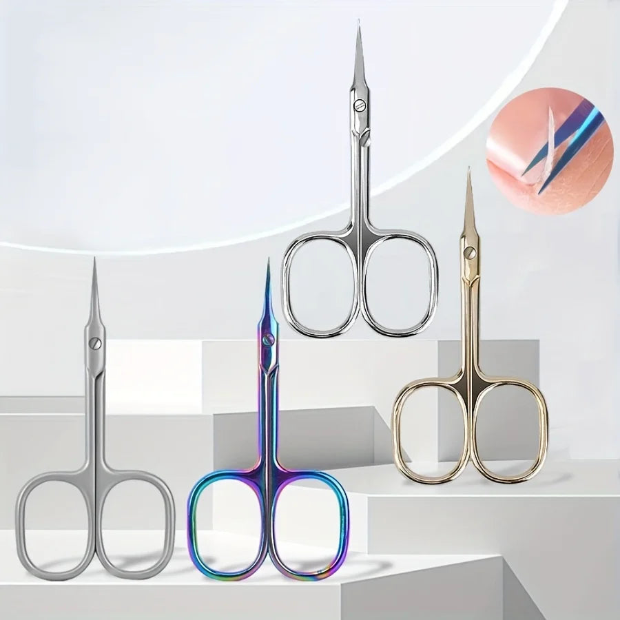 Stainless Steel Curved Tip Thin Blade Cuticle Scissors Nail Clippers Trimmer Manicure Tools Eyebrow Tools Dead Skin Remover