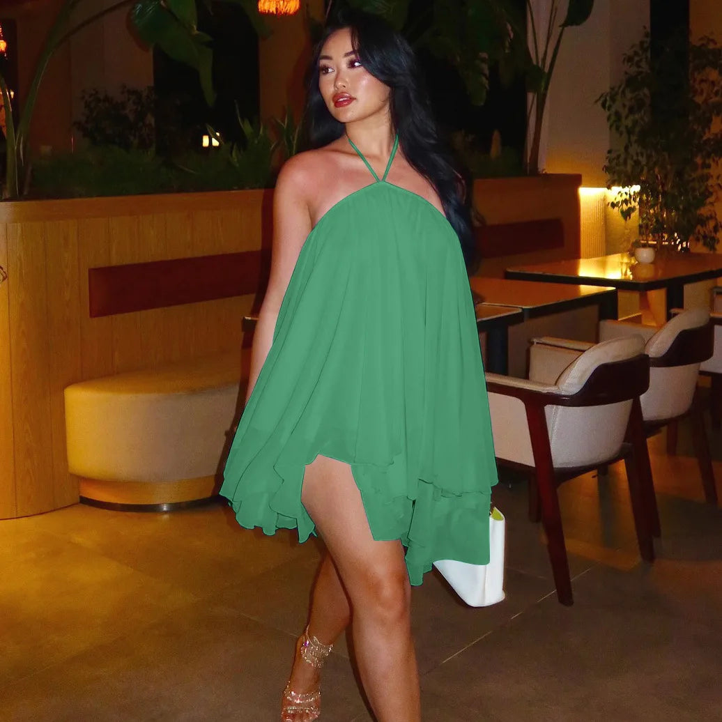 Ladies Summer Chiffon New Fashion Clubwear Dress Women Sleeveless Backless Halter Mini Dresses Birthday Party Streetwear Clothes
