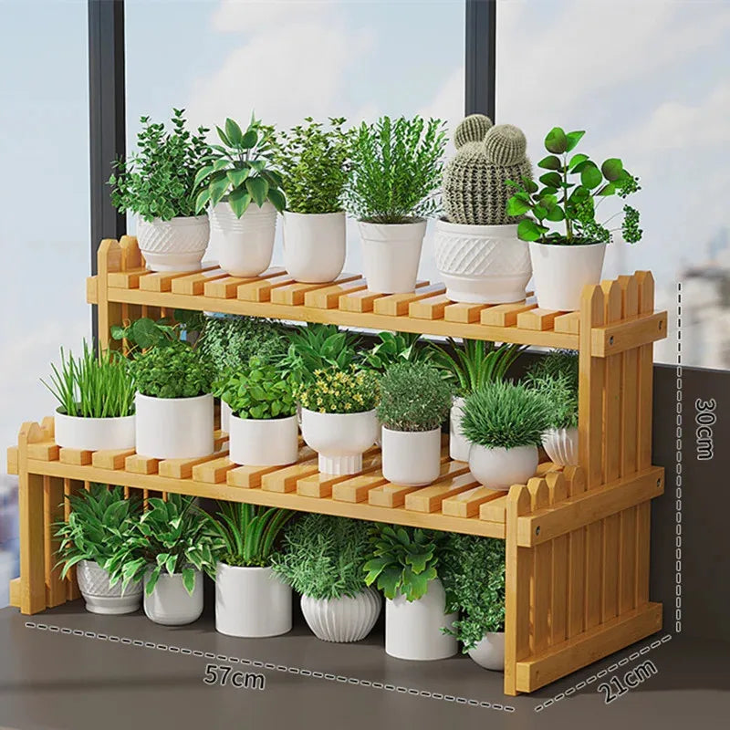 2Tier Simple Modern Decorative Natural Bamboo Flower Pot Plant Display Stand Shelf,Books Kitchen Household Supplies Storage Rack