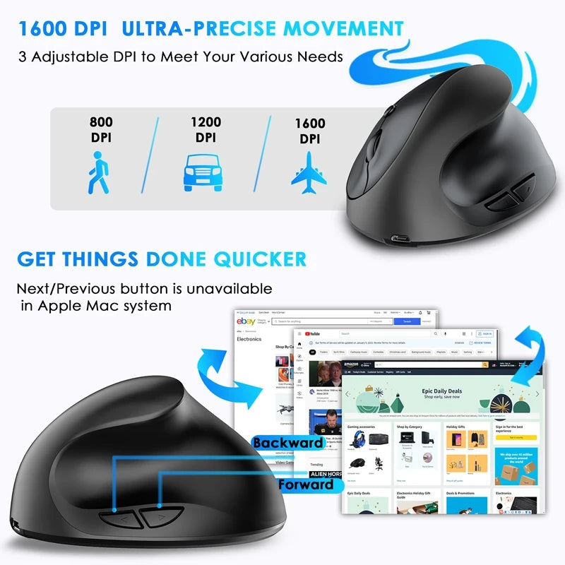 Xiaomi Vertical Grip Silent Wireless USB 2.4G Rechargeable Hand Designer Drawing Office Creative Ergonomic Mouse For Computers