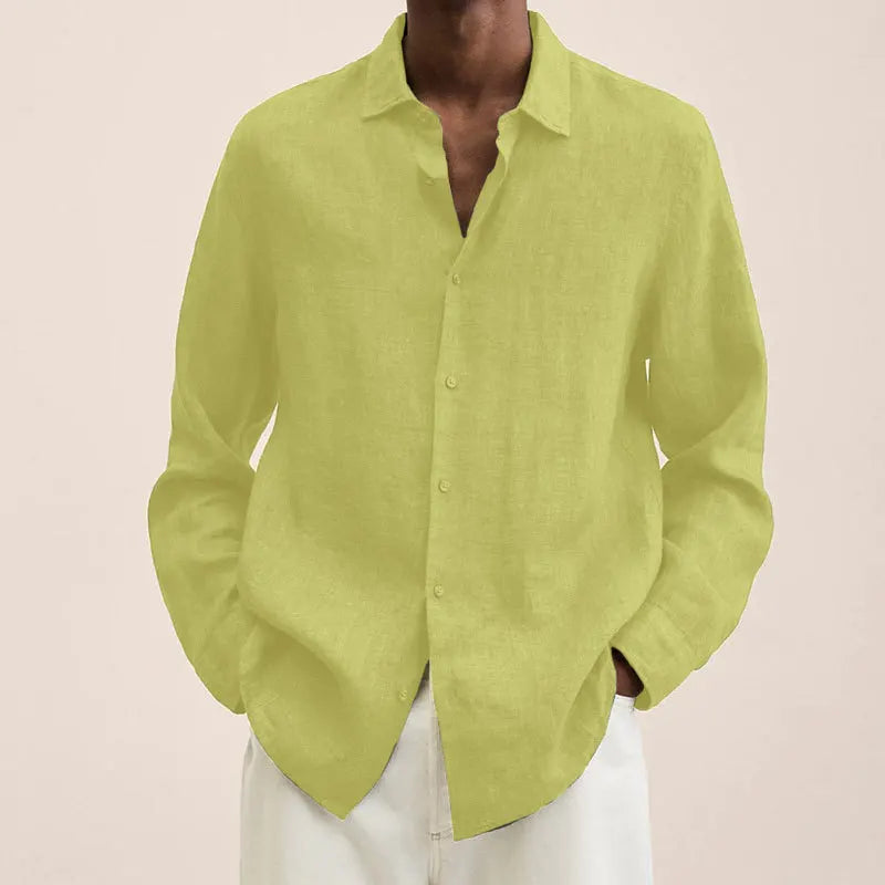 Oversized S-5XL Men Cotton Linen Blouse Tops Summer Spring Turn Down Collar Long Sleeve Office Work Blouse Shirts SZE-ST22071