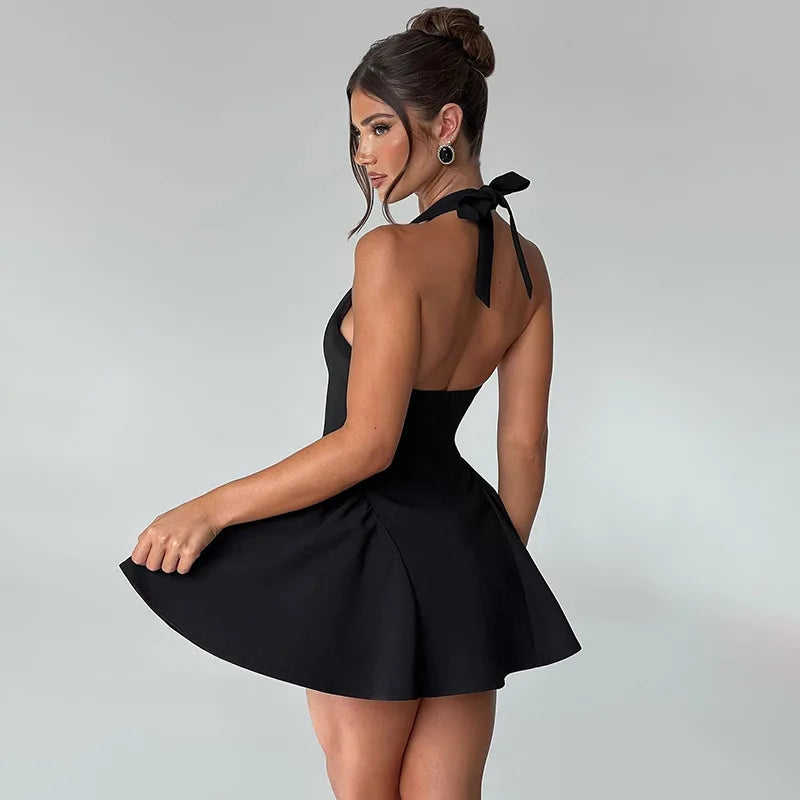Ladies Summer Elegant Evening Party Maxi Dress Women Sleeveless V-Neck Backless Halter Fashion Birthday Long Dresses 2025 Club