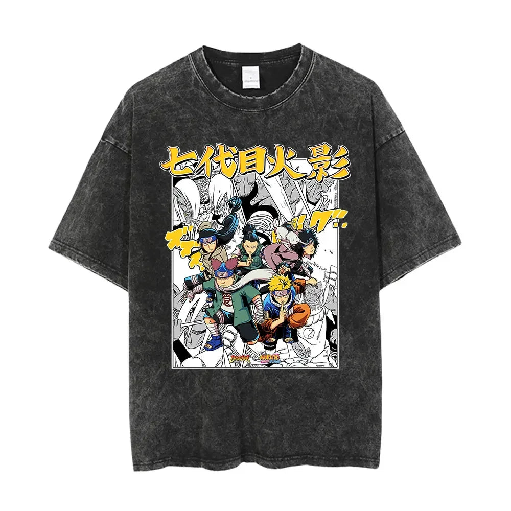 Men Washed Anime Naruto Print T Shirt Hip Hop Streetwear T-Shirt Harajuku Cotton Short Sleeve Casual Tshirt Summer Tops Tees