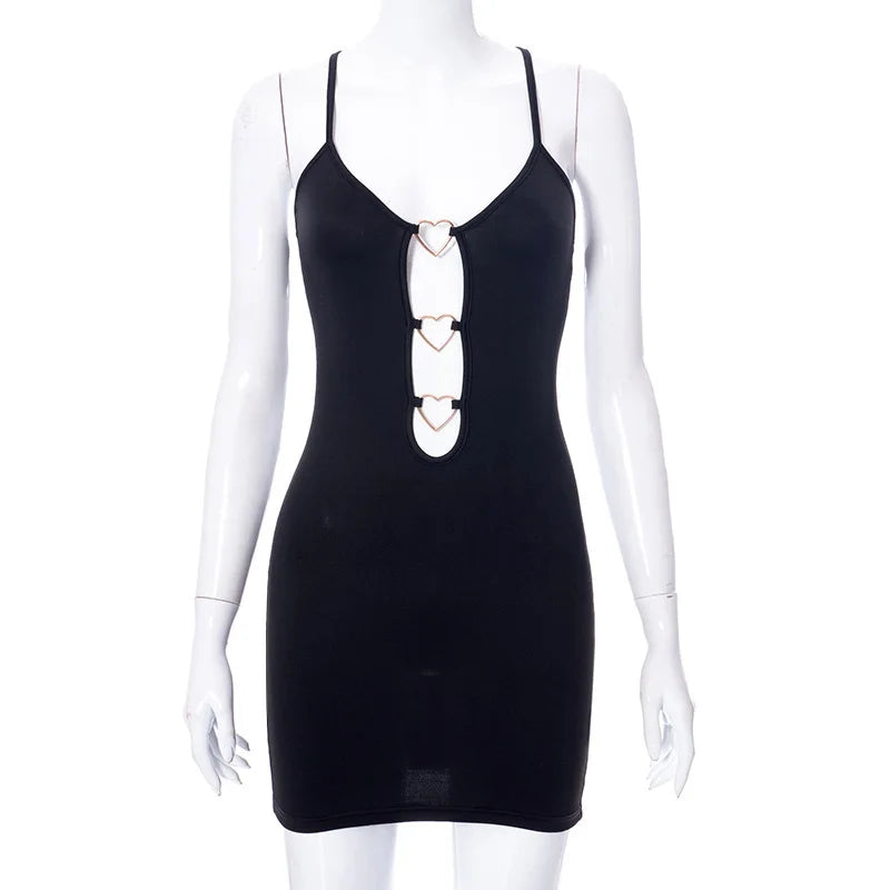Summer Dress Women's Clothing Sling Cut Out Heart-shaped Metal Decoration Bodycon Dress For Women Mini Dress Evening dresses