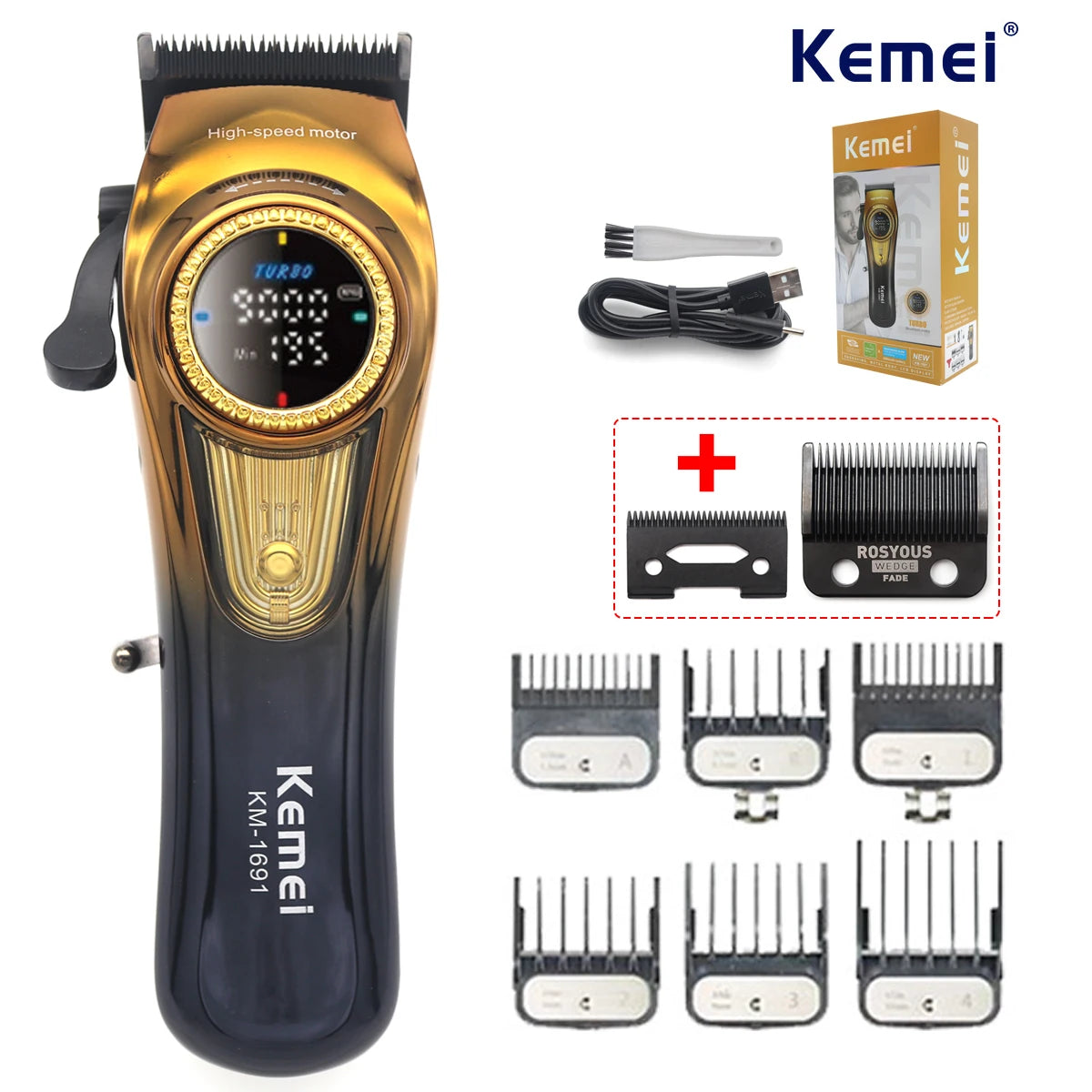 9000RPM 10W Kemei KM-1691 Professional Hair Clipper for Men LED Display Rotation Adjustment Hair Cutting Machine Hair Trimmer