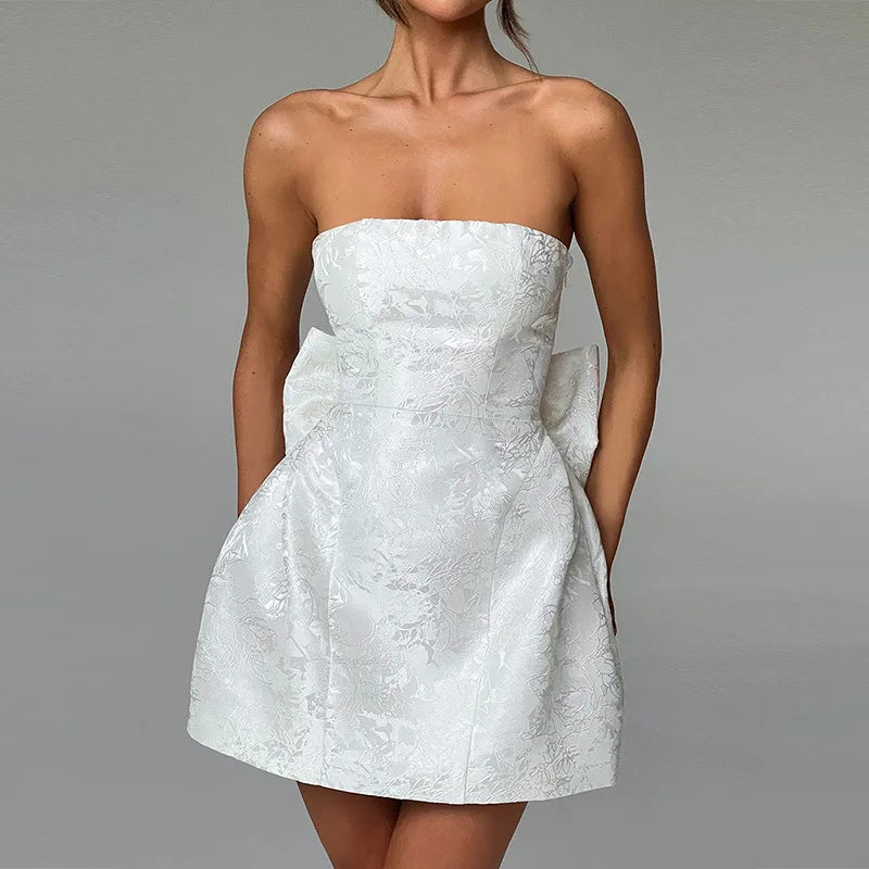 Ladies Summer Evening Birthday Party Dress Women Sleeveless Backless Bow New Fashion Mini Dresses Club Streetwear Woman Clothes