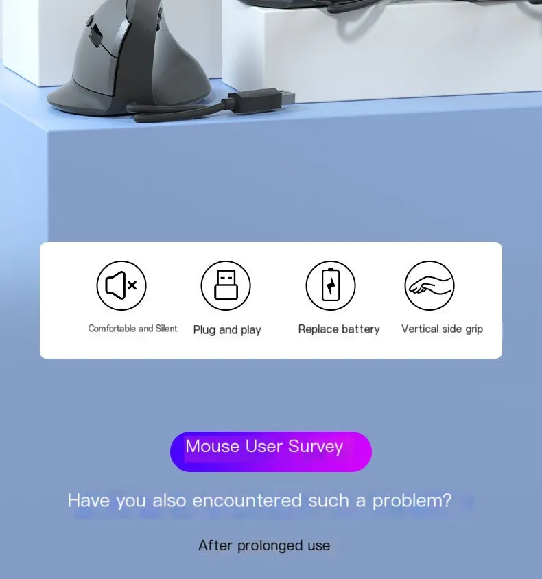 Wired Vertical Mouse Low Noise Button Ergonomics Design 3600 DPI Adjustable With Finger Support Mause Office Use Or Play Game