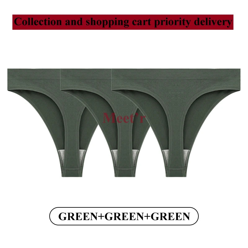 Meet'r 3Pcs/Lot Sexy Women Breathable Thong Low-waist High Elasticity Panties Underwear Breathable G String Temptation Lingerie