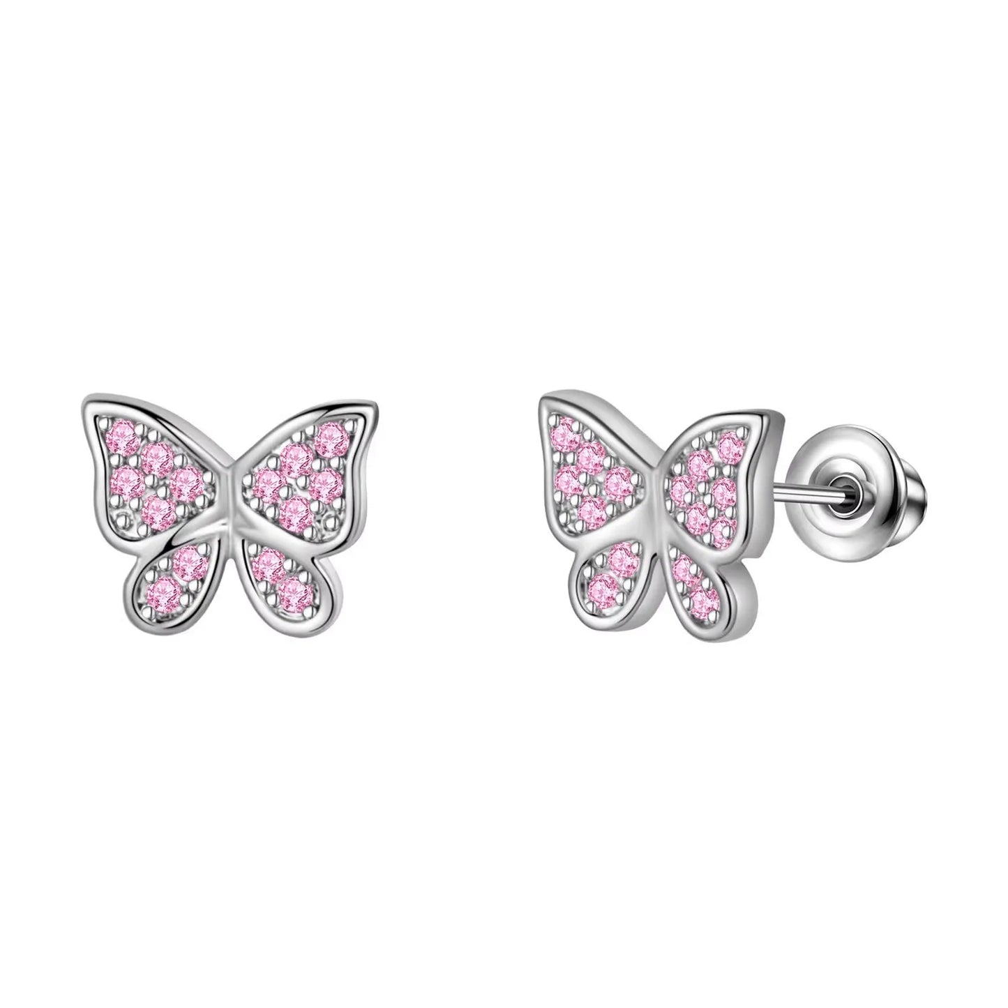 1 or 4 Pair Hypoallergenic Surgical Stainless Steel Earrings for Girls Kids Women Screw Back Earrings Flower Butterfly Toddler