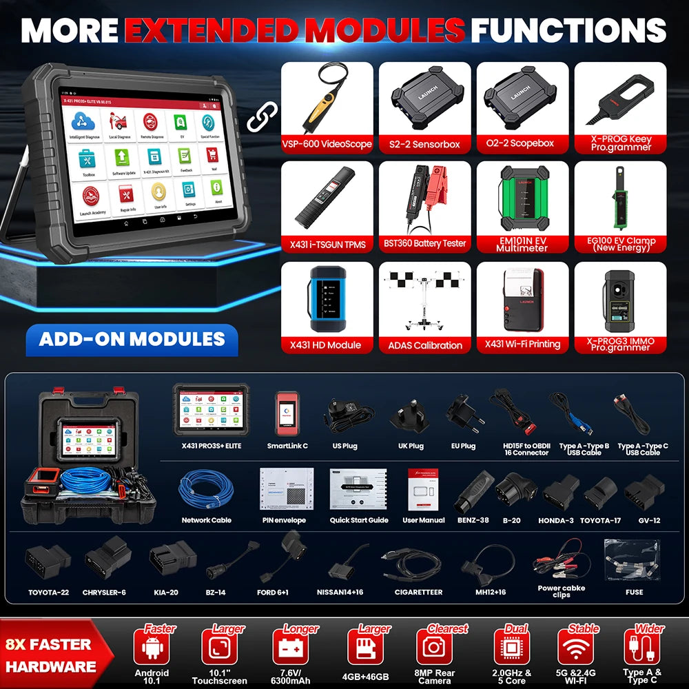 2025 LAUNCH X431 PRO3S+ Elite Bidirectional Scan Tool with J2534,HD Trucks Scan, OEM Topology Map, 50+Service,Online Coding