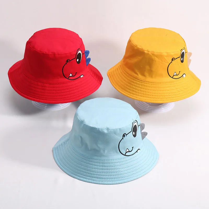 Cartoon Dinosaur Bucket Hat For Baby Sunshade Fisherman Hats 1-3Year Girl Boy Kids Sun Protection Basin Cap Cute Children Visors
