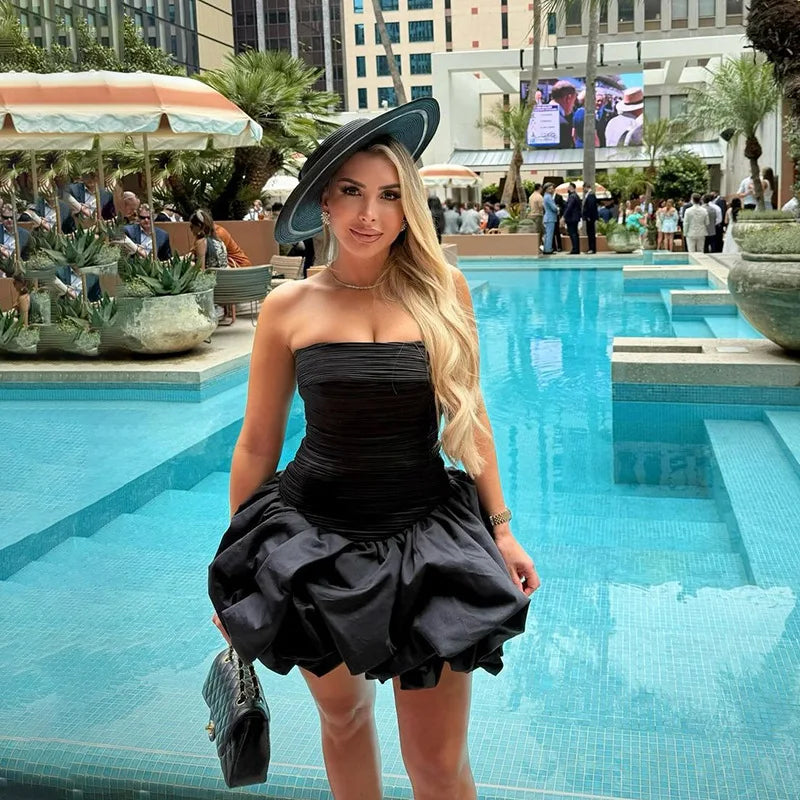 Ladies Summer Elegant Evening Dress Women Sleeveless Backless Tube Mini Dresses Birthday Party Streetwear Woman Ruched Clothes