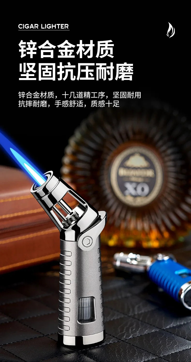 New Windproof Inflatable Lighter Metal Visible Window Jet Flame Turbine Outdoor Lighter Cigar Barbecue Camping Tool