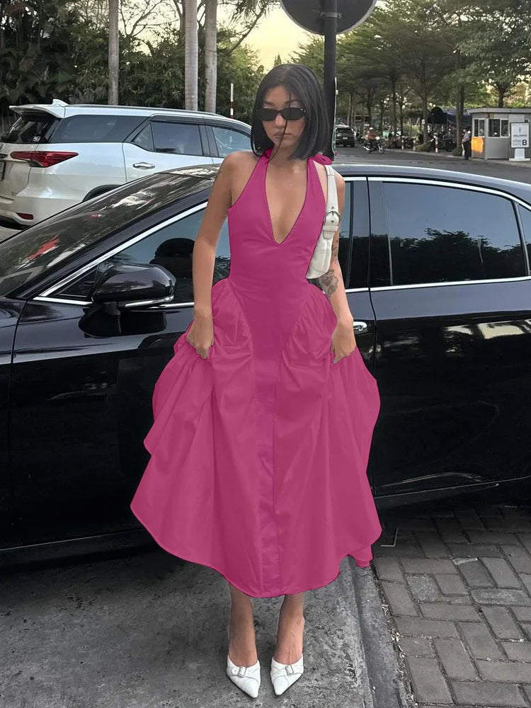 Ladies Summer Evening Party New Fashion Dress Women Sleeveless Backless V-Neck Sexy Birthday  Long Dresses 2025 Woman Streetwear
