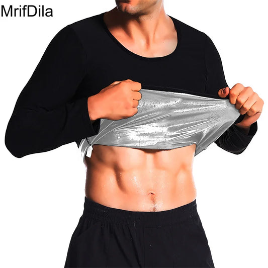 Aiithuug Silver Lined Hot Sauna Sweating Long Sleeve Fat Burn Croset Workout Body Shaper Men Tops Weight Loss Shirts Waist