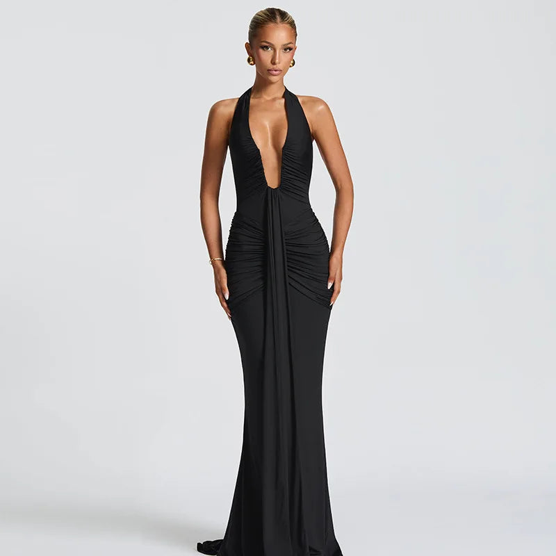 Ladies Summer Elegant Evening Party Dress For Women Sleeveless Backless Halter Sexy Long Dresses Woman Clothes Birthday Clubwear