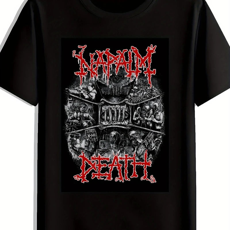 American Men's T-Shirt Napalm Death Band City Skyline Silhouette Summer New Vintage Fashion Men's and Women's Streetwear