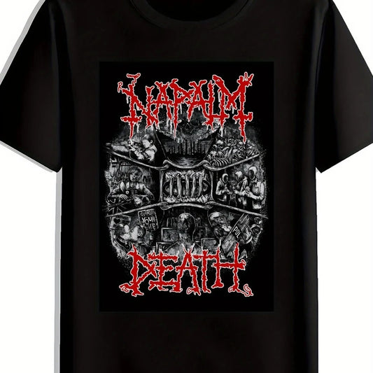 American Men's T-Shirt Napalm Death Band City Skyline Silhouette Summer New Vintage Fashion Men's and Women's Streetwear