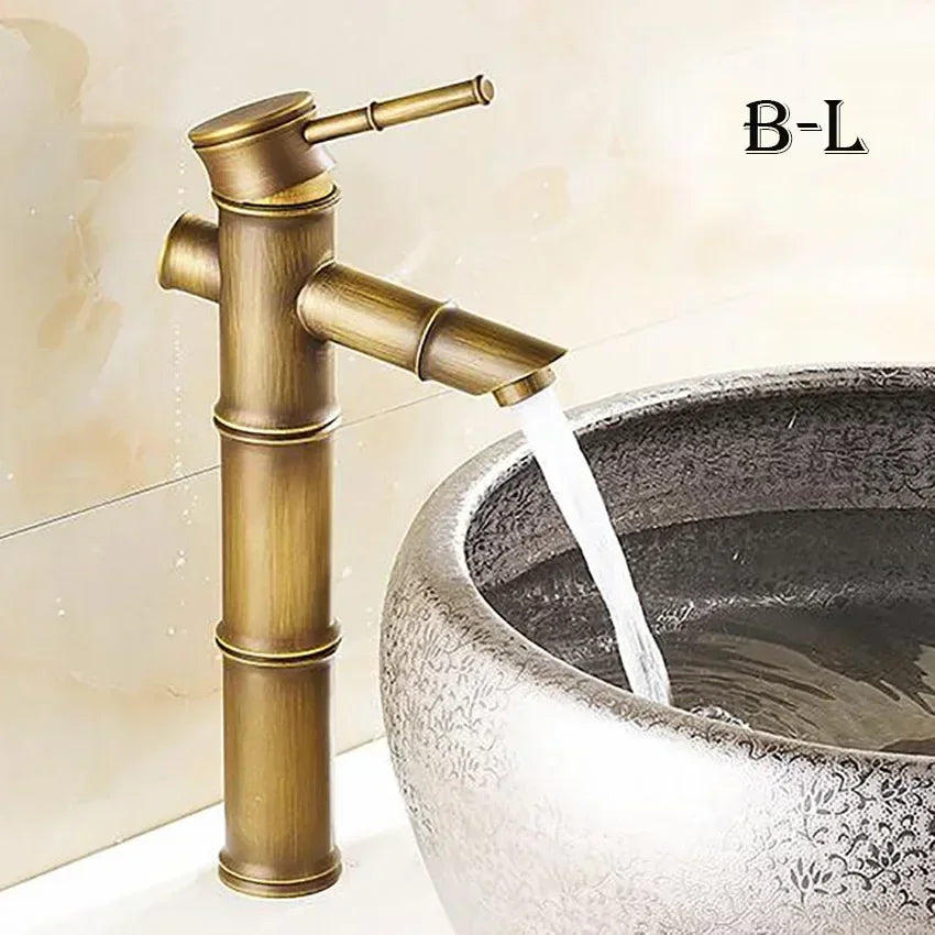 European Antique Bathroom Faucet Brass Basin Faucets Tap Tall Bamboo Hot Cold Water Kitchen Outdoor Garden Taps grifo lavabo