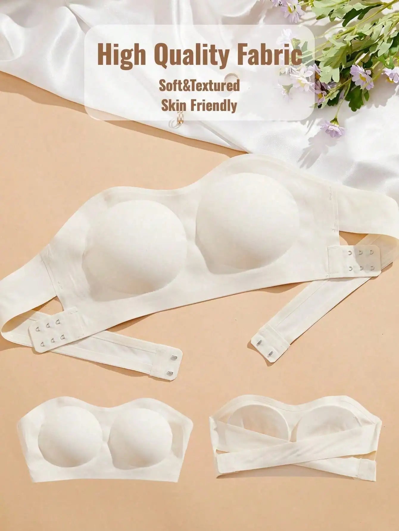 2pcs Women Seamless Non-Slip Criss-Cross Enhancing Sports Bra Sexy Side Closure Bra Strapless Bra,Comfortable Wireless Seamless