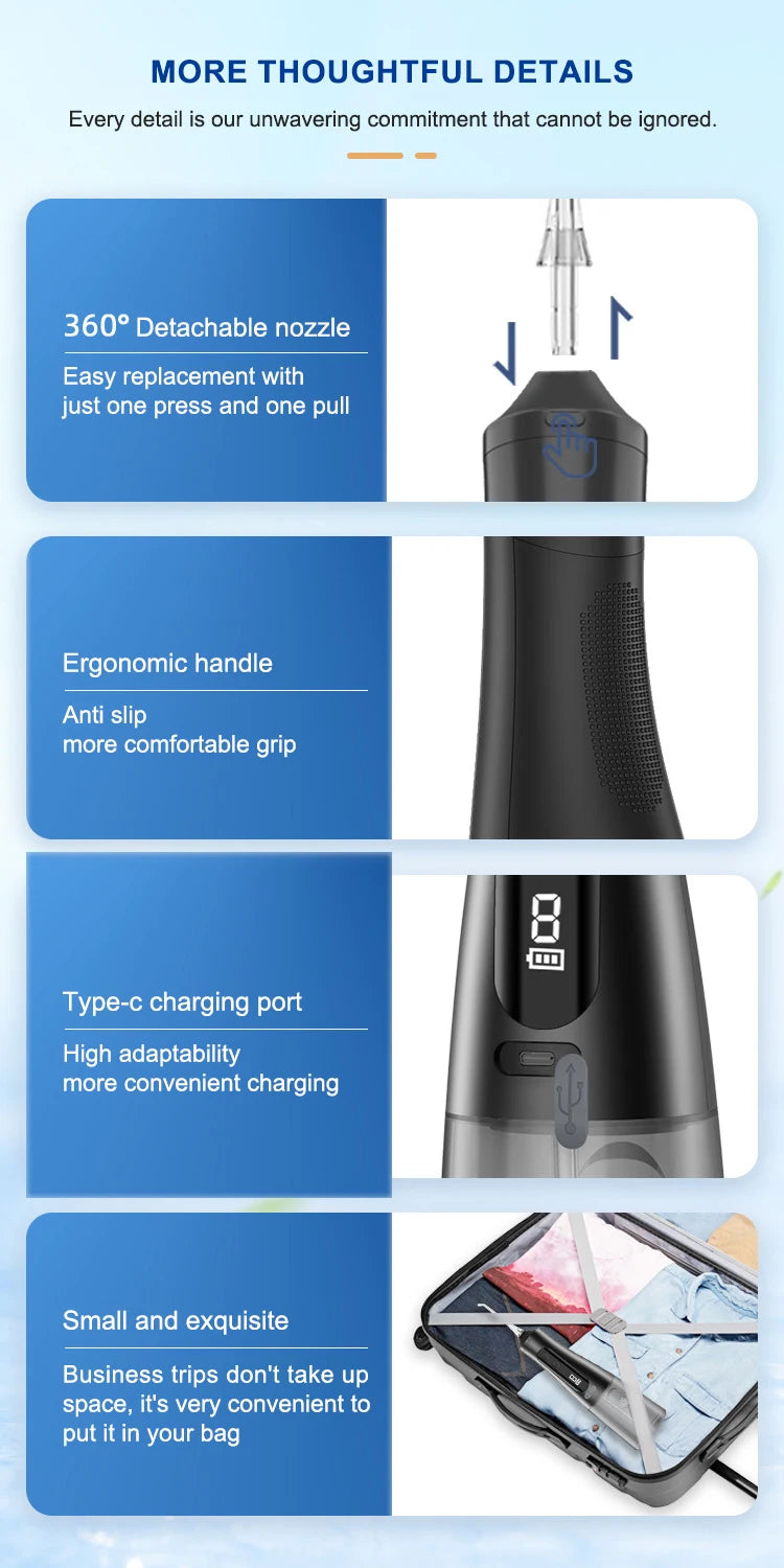 Electric Oral Irrigator Dental Water Flosser for Teeth Rechargeable 9 Modes Portable Dental Water Jet Floss Teeth Cleaner 4 Tip